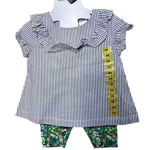 Carters Baby Girls 6 months 2 Piece‎ Outfit Striped Top Floral Leggings NWT